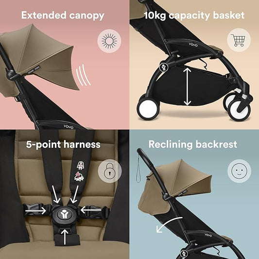 Stroller from 6 Mths - Black Frame + Seat Cushion + Canopy