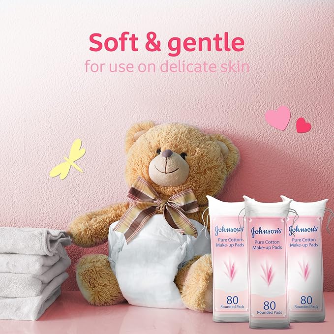 Johnson’s Pure Cotton Makeup Pads, Pack of 3x80