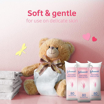 Johnson’s Pure Cotton Makeup Pads, Pack of 3x80